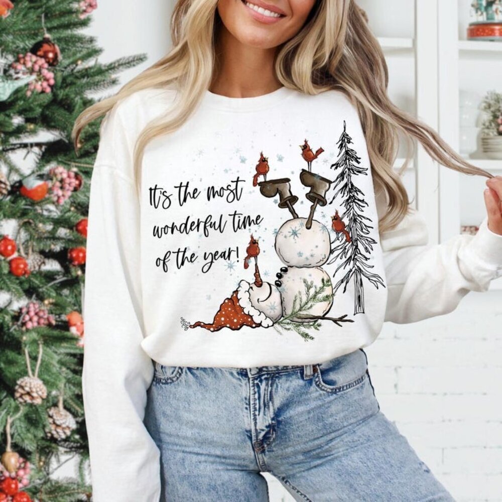 Snowman Sweatshirt, Christmas Sweatshirt, It's The Most Wonderful Time 05